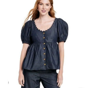 Kiki Vargas x Target Women‎ Plus Size 3X Puff Sleeve Denim Top Chambray